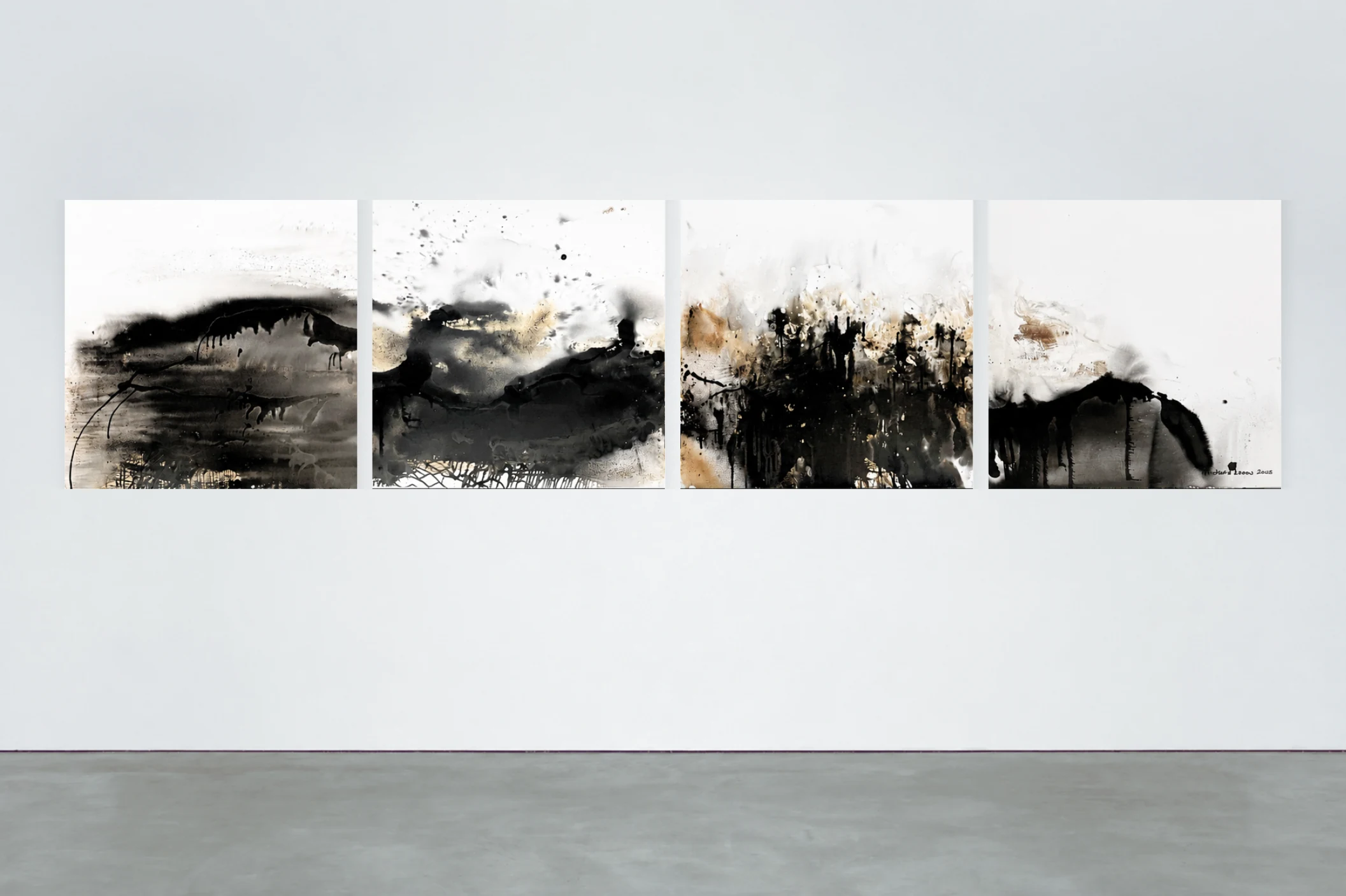 Horizon of Intention, 2025, acrylic, bitumen, and Chinese ink on canvas